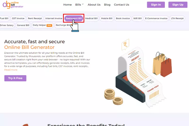 Visit the Online Bill Generator Website